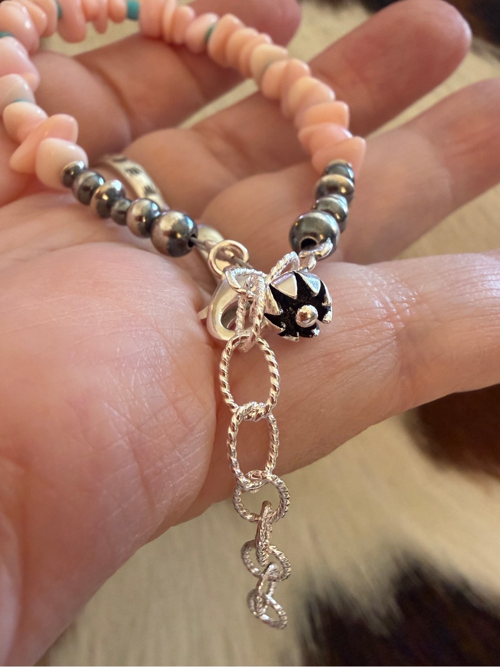 ❤️ 925 Navajo Desert Pearls Saucers Pink Conch Kingman Turquoise Bracelet Charm - Picture 11 of 11